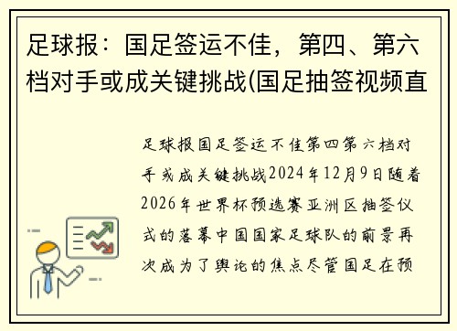 足球报：国足签运不佳，第四、第六档对手或成关键挑战(国足抽签视频直播)